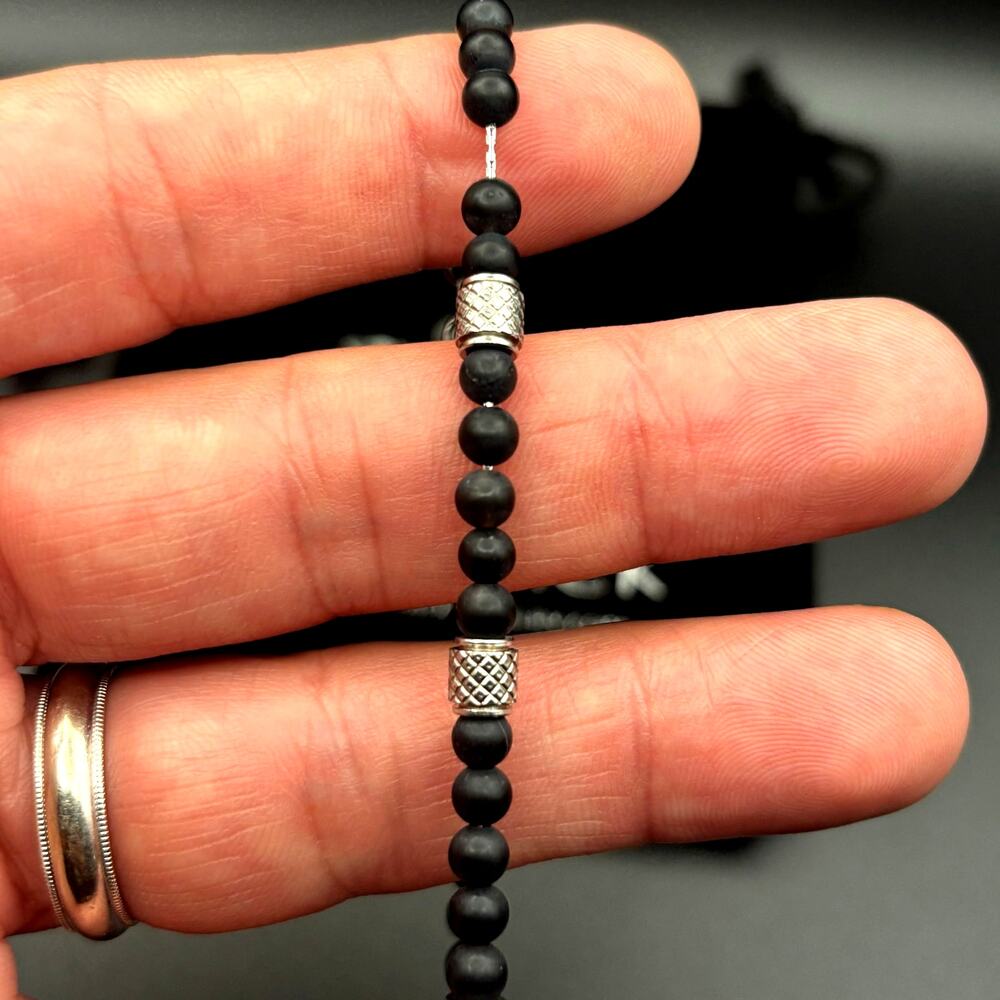 Blackjack BJS37BON Mens Genuine Onyx Stainless Steel Beaded Bracelet NIBWT - Picture 14 of 17